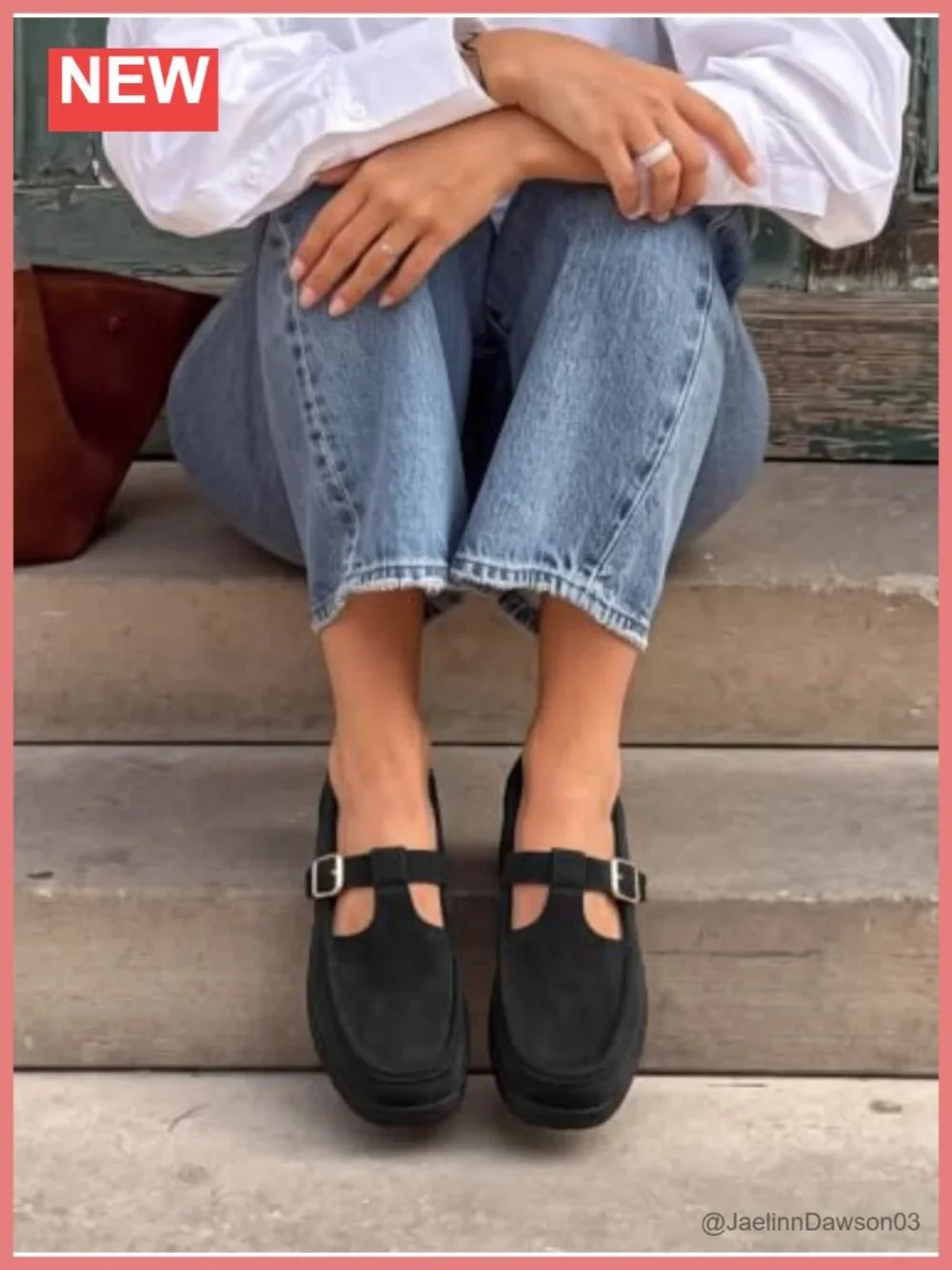 Womens Platform Loafers T-Strap Mary Jane Square Toe Faux Suede Slip On
